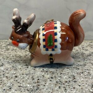 Holiday Bobblehead Cat with Reindeer Antlers Ornament